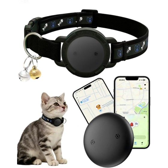 GPS Cat Tracker Collar (iOS & Android) - Dogs GPS Tracker Smart Pet Activity Tracker, No Subscription, Works with Google Find Hub & Apple Find My App, Anti-Lost for Keys, Pet Items (Black)