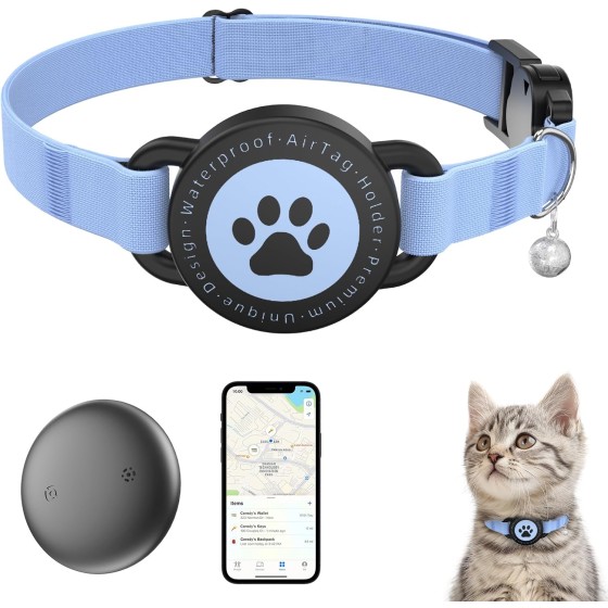 GPS Cat Tracker Collar(iOS & Android), Bluetooth Mini GPS Dog Tracker, Smart Pet Activity Tracker, No Monthly Fee, Work with Apple Find My & Google Find Hub, Finder Tag for Pets,Items Blue 1 Pack