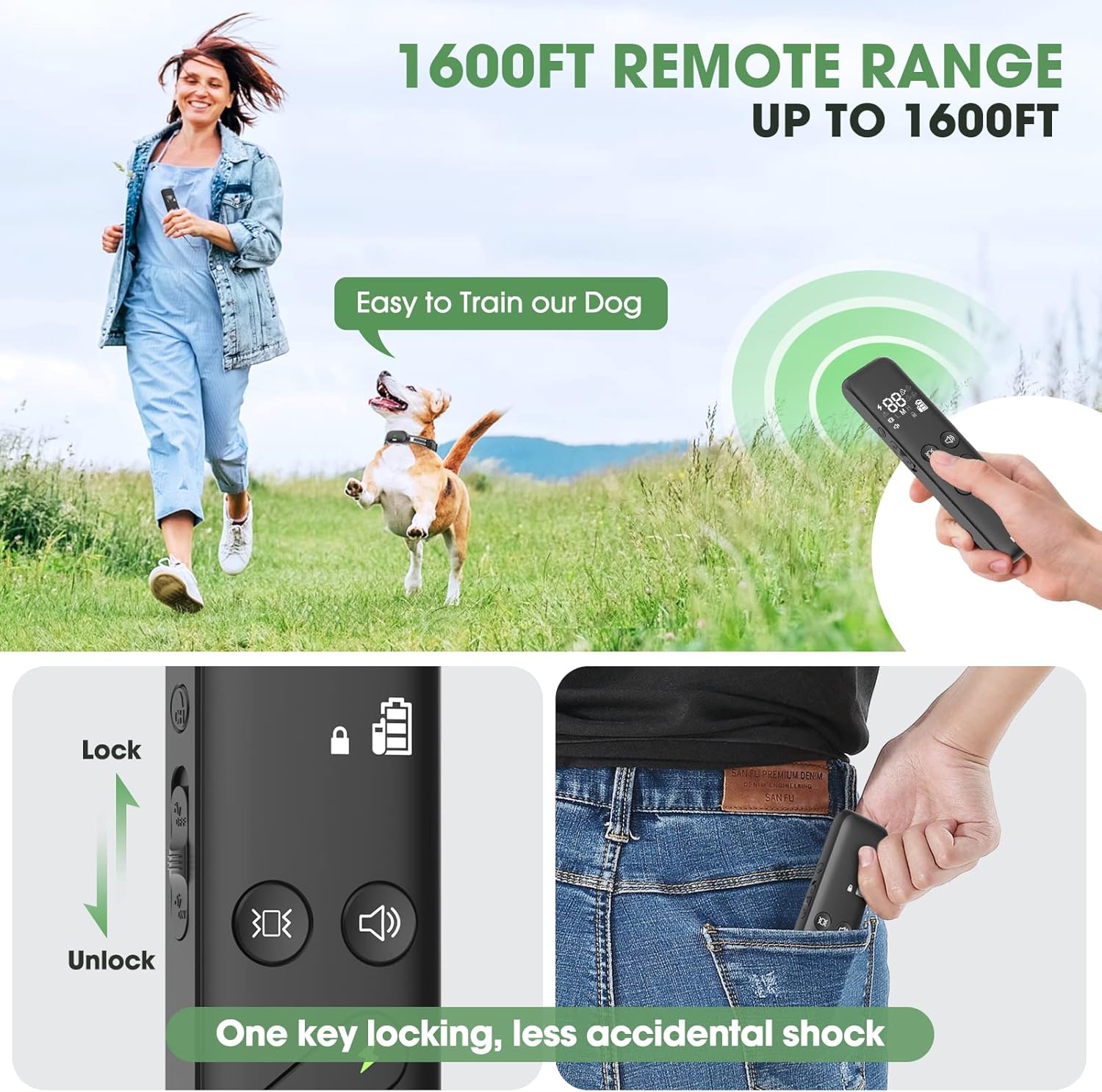 Dog Shock Collar - Electric Dog Training Collar with Remote 1600FT, Rechargeable