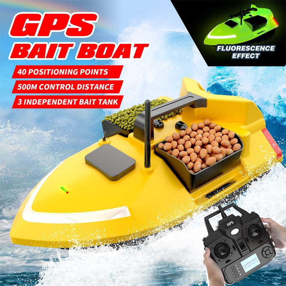 Bait Boat V020 Glow in The Dark, RC Fishing Boat GPS with Dual Motors, 12000mAh 