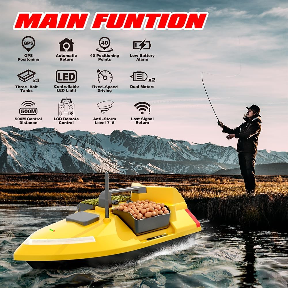 Bait Boat V020 Glow in The Dark, RC Fishing Boat GPS with Dual Motors, 12000mAh 