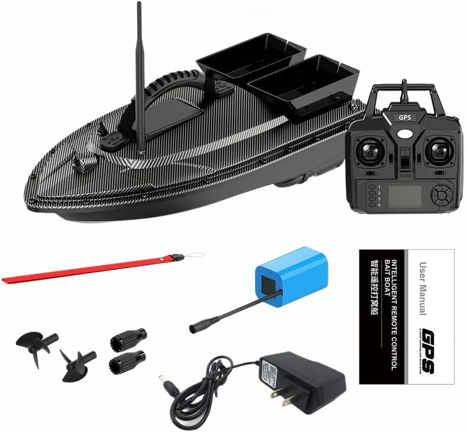 V070 RC Bait Boat for Fishing, 12000mAh 500M 1.5KG Capacity Dual-Hopper GPS Remo