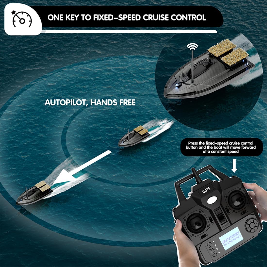 V070 RC Bait Boat for Fishing, 12000mAh 500M 1.5KG Capacity Dual-Hopper GPS Remo
