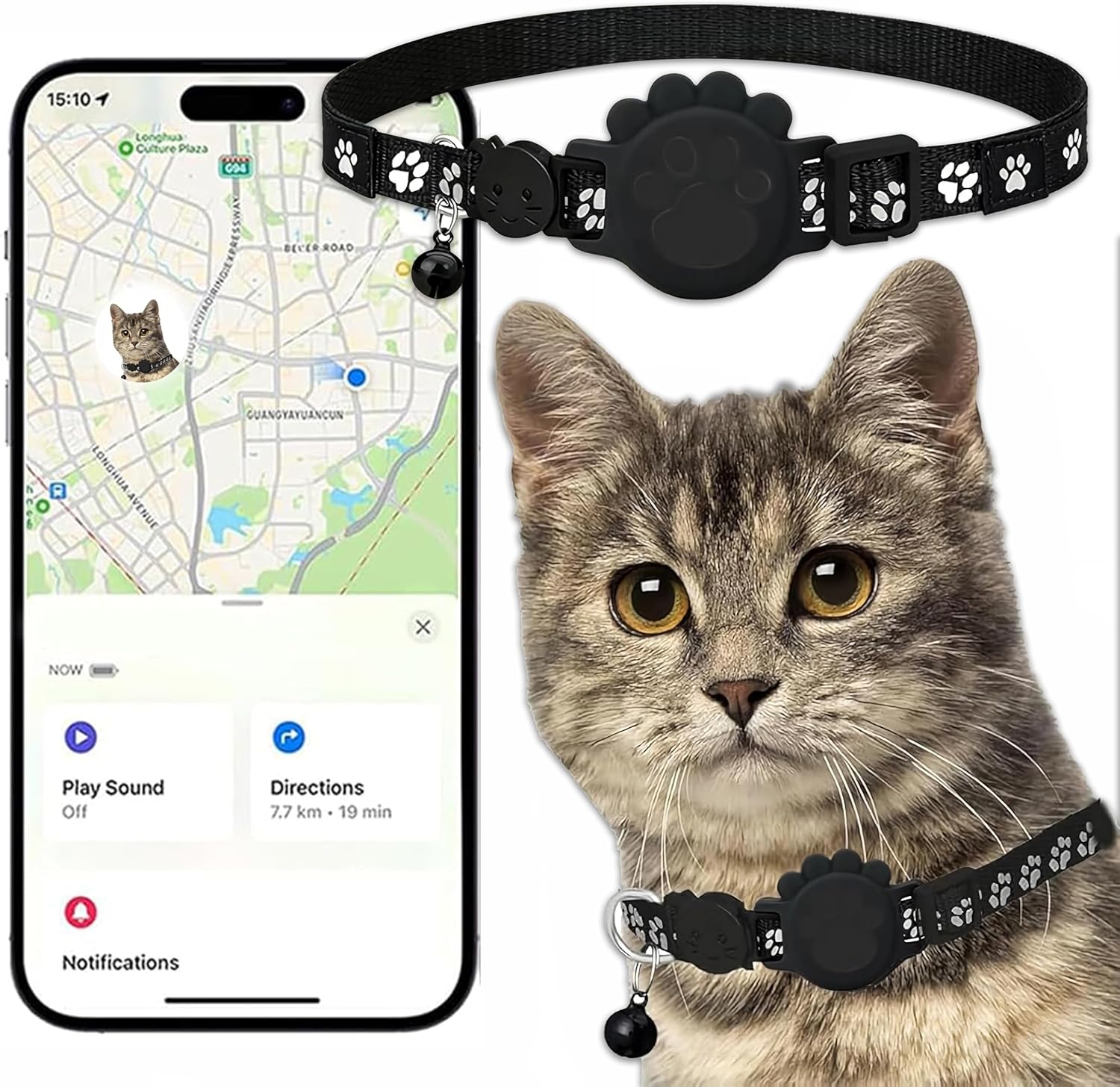 Cat Tracker GPS Collar for Cats Electronic Pet Locator (Only iOS) Waterproof Com