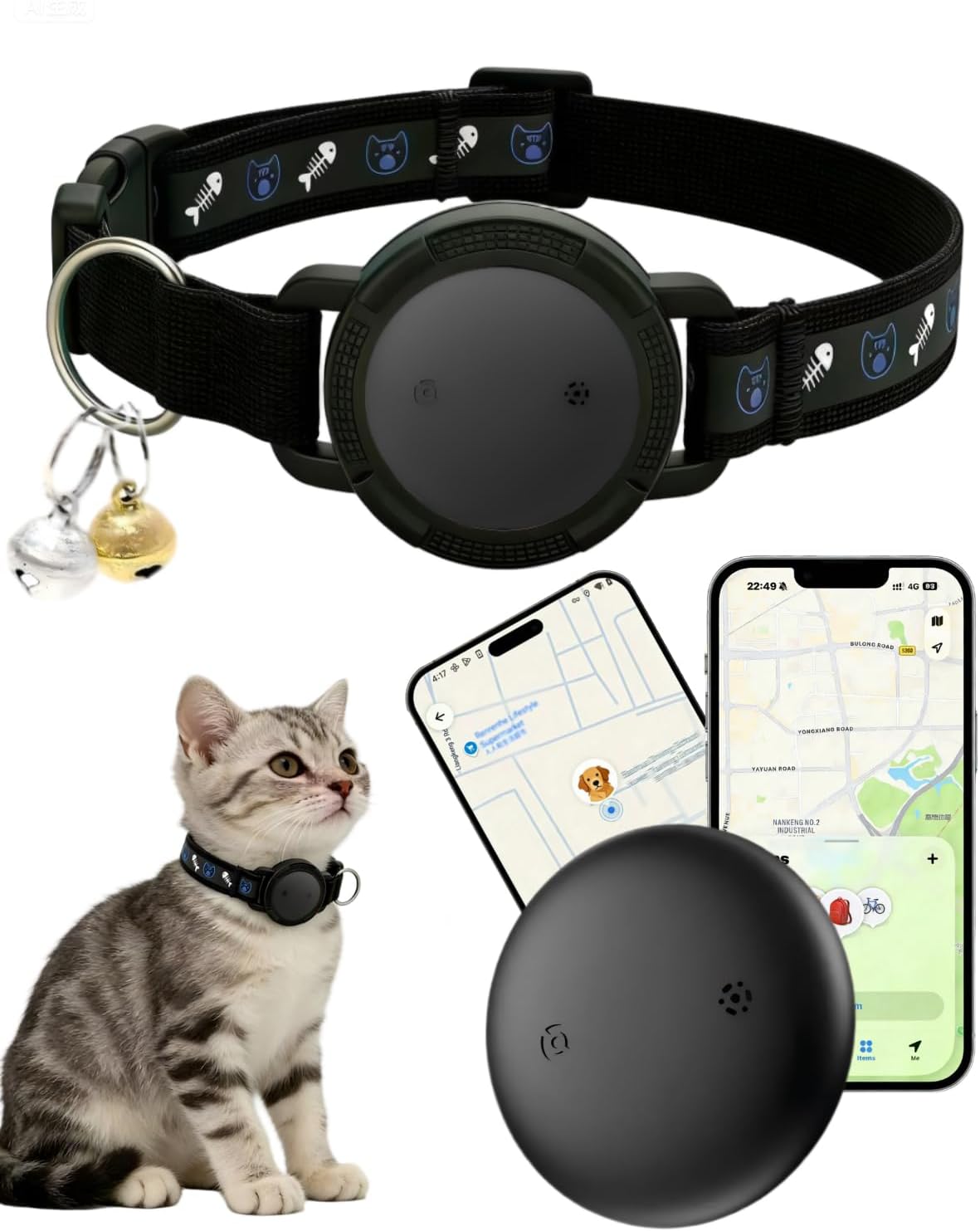 GPS Cat Tracker Collar (iOS & Android) - Dogs GPS Tracker Smart Pet Activity Tra