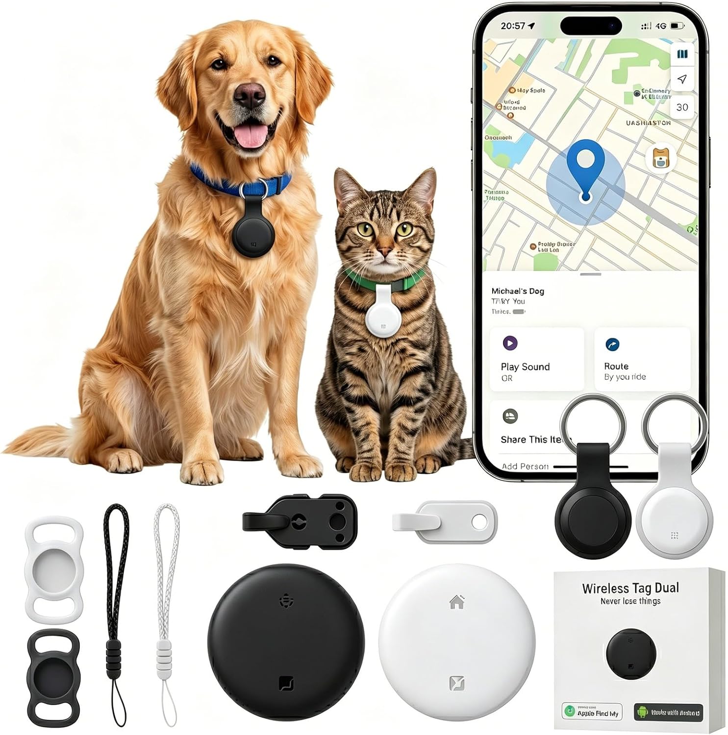 2026 Upgraded Pet GPS Tracker, 2 Pack, for Dogs, Cats & Small Animals, No Monthl
